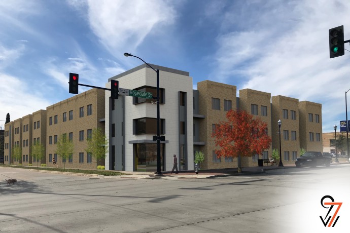 Digital rendering of the new apartment complex coming to Texas Ұ at the corner of Rosedale and Collard streets.