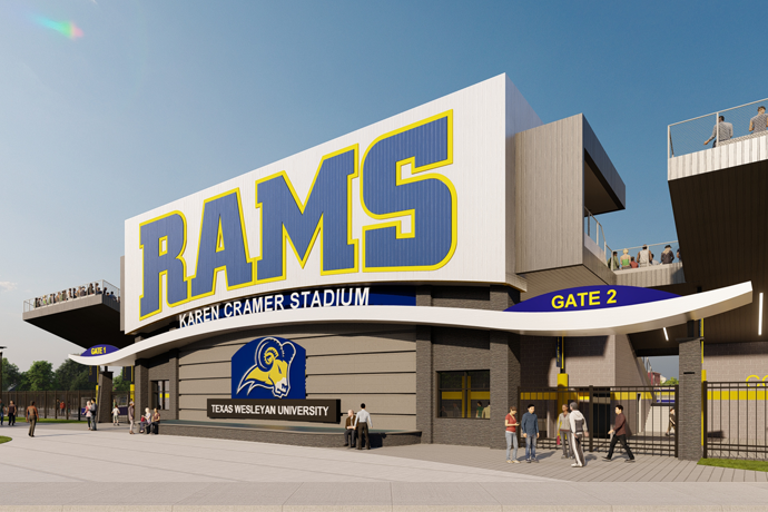 A close rendering of the new Karen Cramer Stadium on the campus of Texas Ұ University